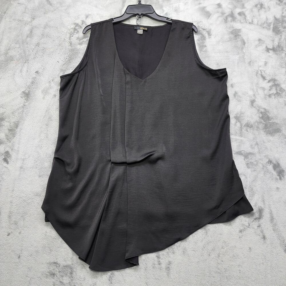 Renuar Top Womens XXL Black‎ Sleeveless V-Neck Pleated Asymmetric Blouse Silky